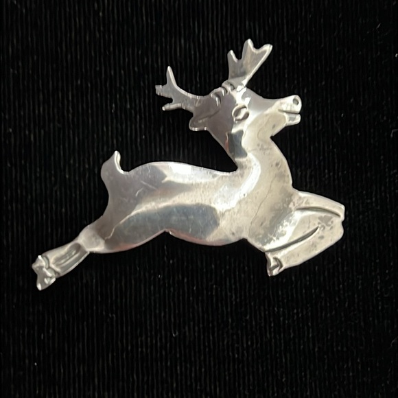 Taxco Mexico Sterling Silver Reindeer Brooch Cute Christmas Pin Vintage Mexican - Picture 6 of 8